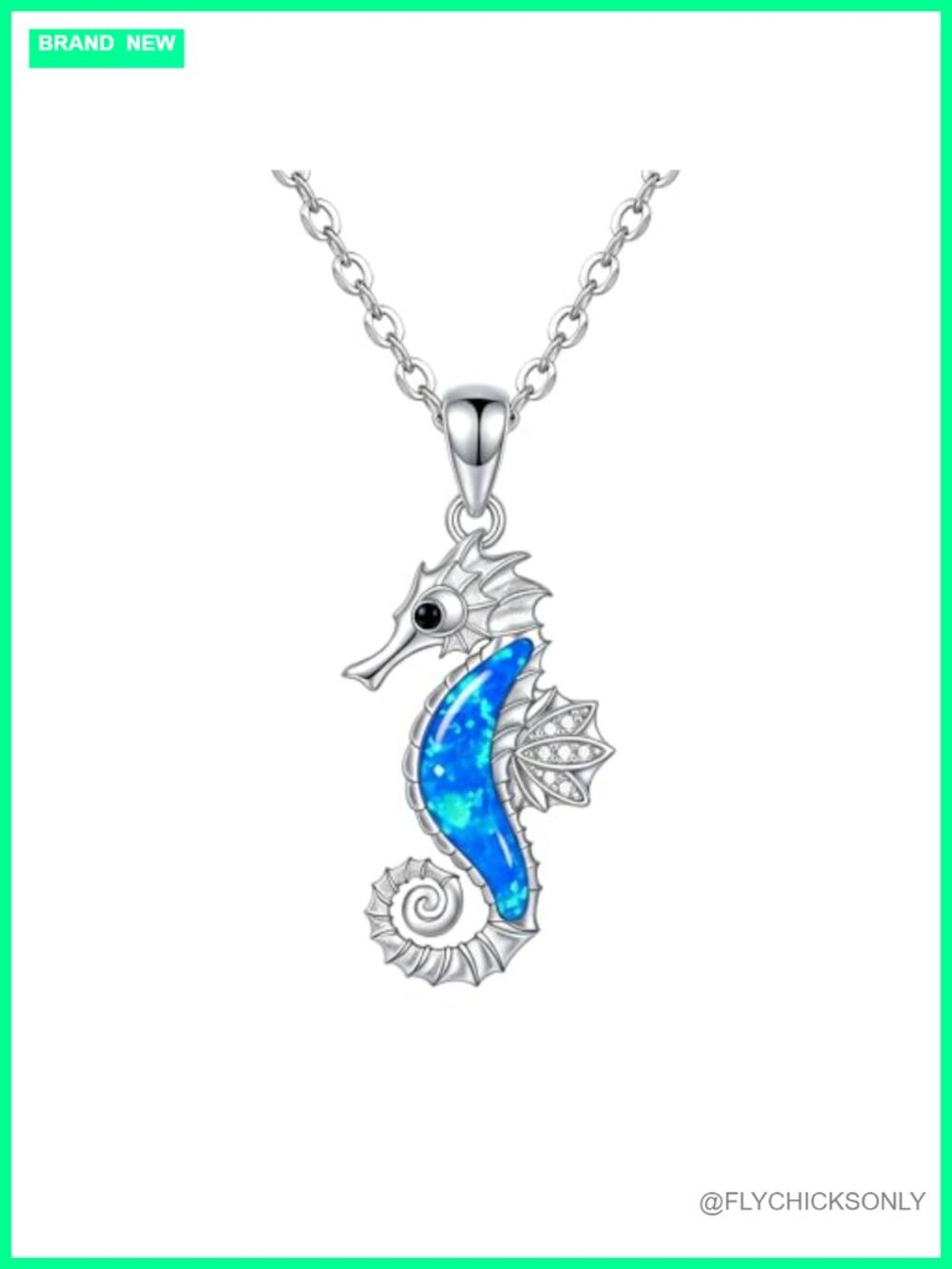 Blue Opal Seahorse Necklace for Women 925 Sterling Silver Seahorse Pendant